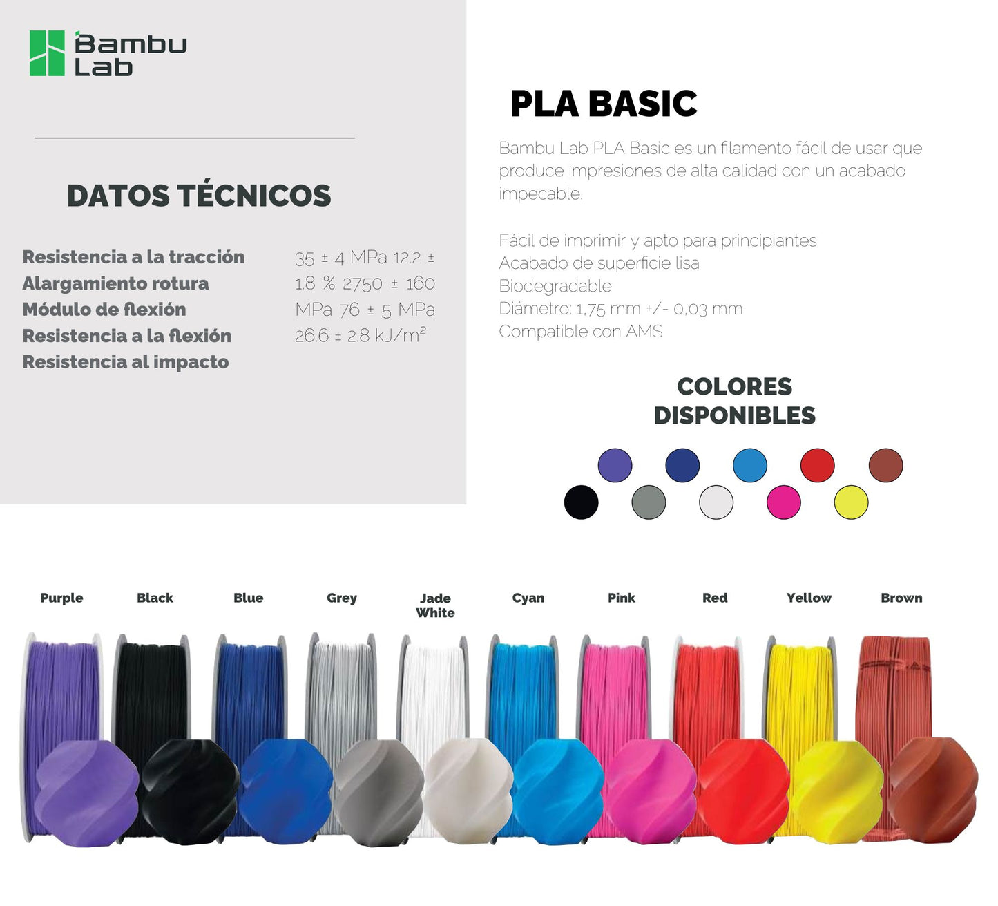 Filamento 3D Bambu Lab PLA Basic Bambú Verde 1.75mm – 1kg | Acabado Natural y Alta Precisión